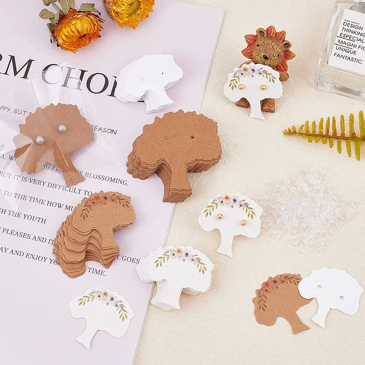 100pcs Tree Cardboard Earring Display Cards for Ear Stud Earring Display Tags Personal Business Jewelry Display Card 55x57x0.4mm