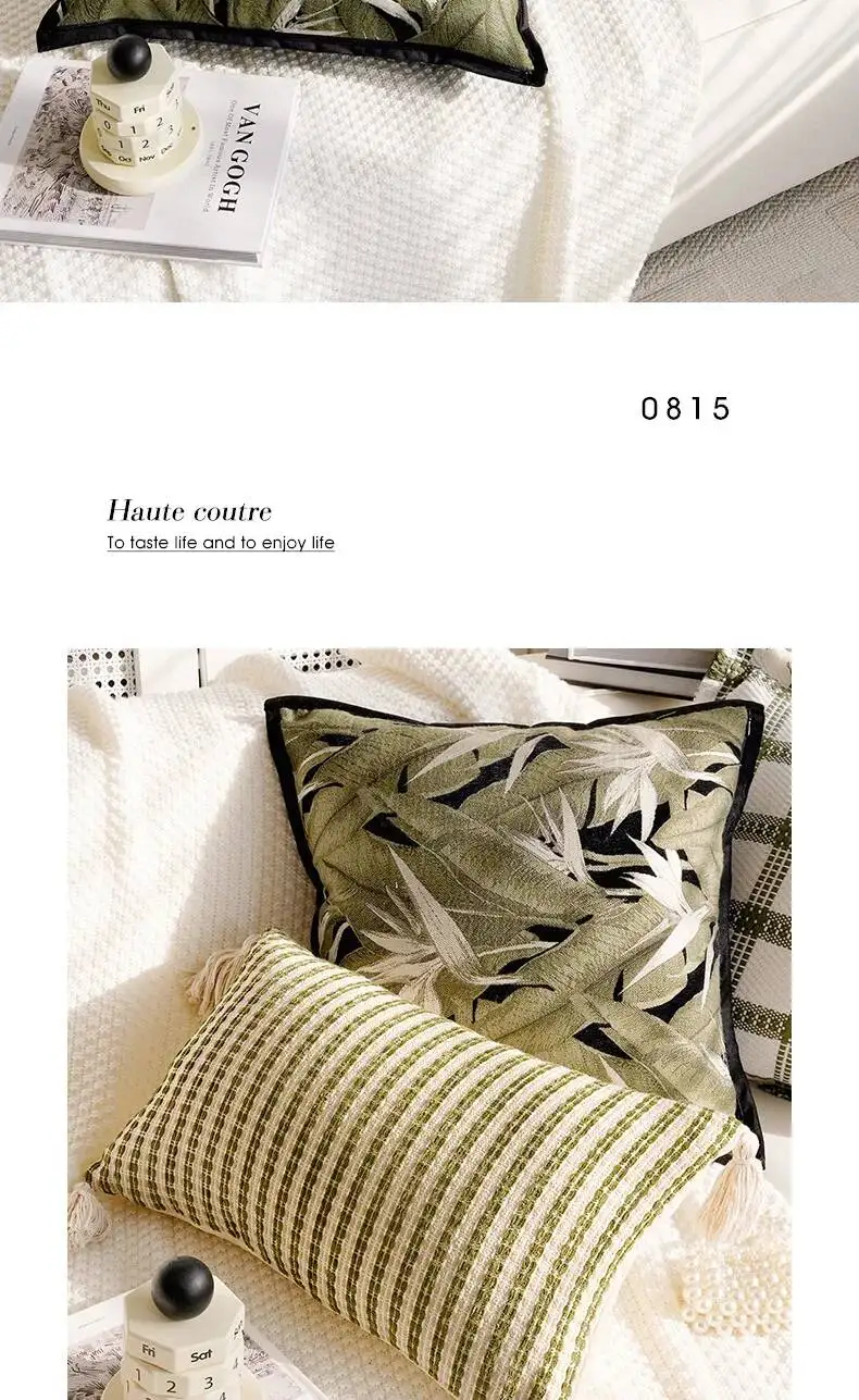 Nordische bestickte Boho-Chenille-Kissenbezüge mit Blumenmuster, Frühlingsblättern und Pflanzenmotiven, dekorative Kissenhüllen für Sofa, Bett und Heimdekoration – Detail 14