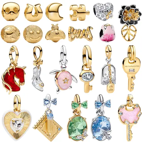 New 925 Sterling Silver Charms Colorful Heart Bee Flower Key Lock Butterfly Beads Bracelets Necklaces Womens DIY Jewelry Gift