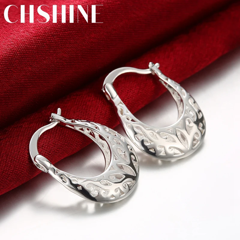 

Pretty 925 Sterling Silver Hollow Carved drop Earrings for Women high quality party wedding Jewelry Trendsetter Christmas Gifts