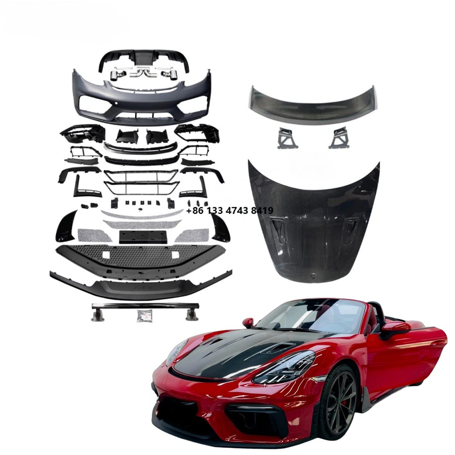 

Modified 718 982 front bumper rear diffuser hood rear spoiler exhaust tip GT-4 style body kit