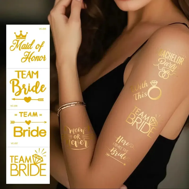

18pcs Waterproof Golden Tattoo Sticker for Bachelorette Party Crown Gold Foil Temporary Tattoos for Hand Body Bridal Tattoos
