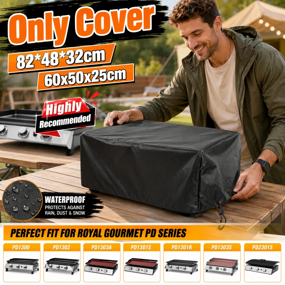 Heavy Duty Flat Top Gas Grill Cover, 210D Polyester, Adjustable Fit for 17–35 Inch Griddle Cooking Stations