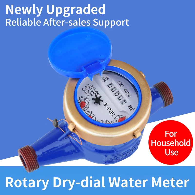 Compteur d'eau mécanique domestique à rotor humide et boîtier métallique, adapté à l'eau froide. Idéal pour les jardins, les maisons, etc. 1