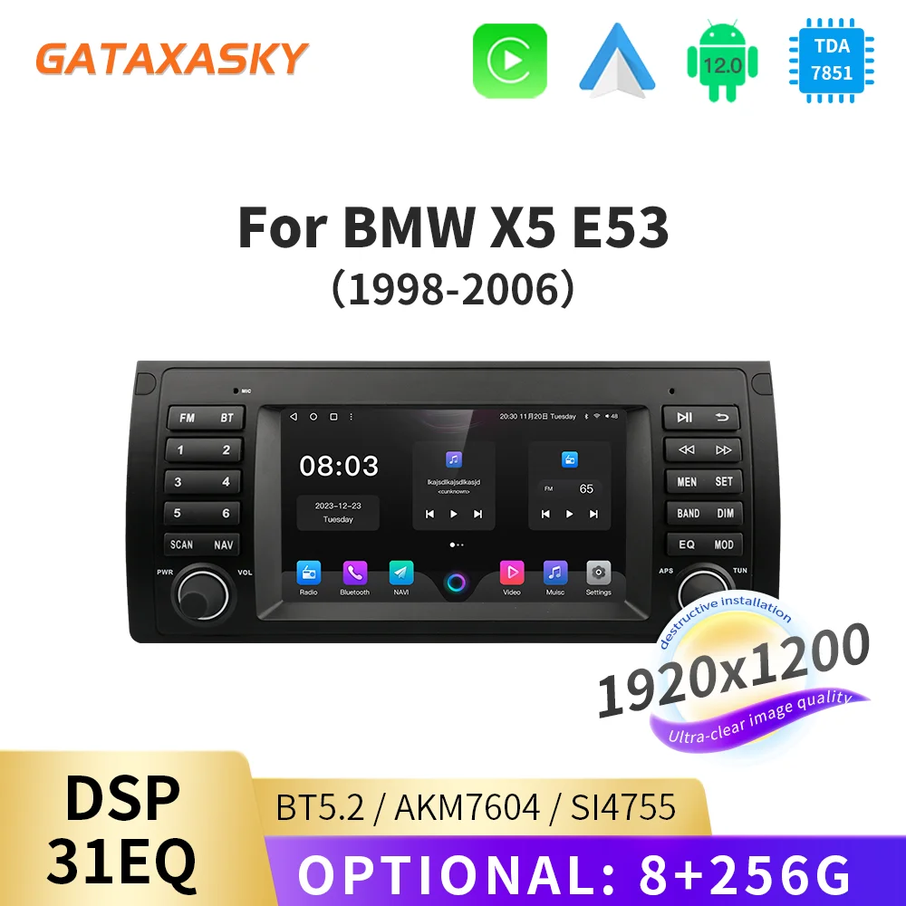 

GATAXASKY 7" Android 12 Car Multimedia Player Navigation For BMW E53 X5 1995-2003 Radio CarPlay AUTO SWC Stereo BT GPS Wifi DSP