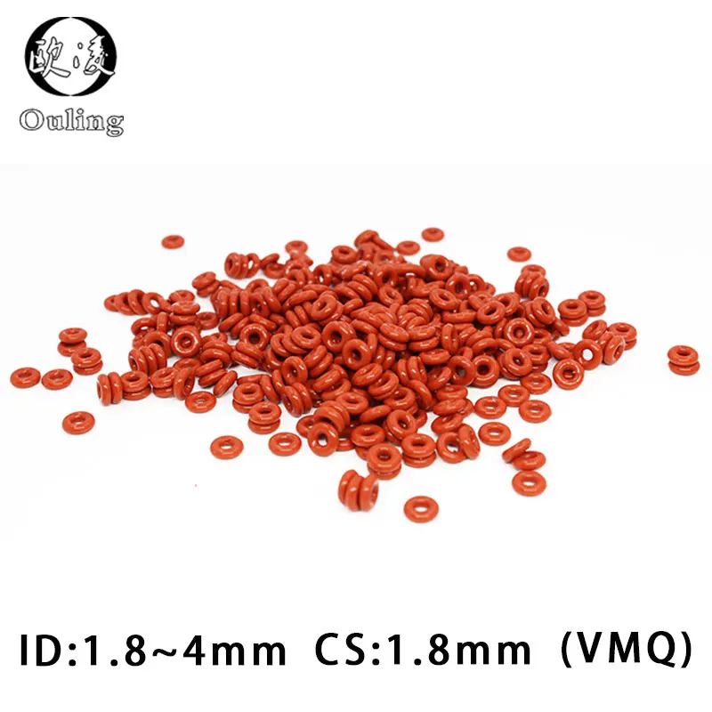 50PCS/Lot Red VMQ O‑Ring CS1.8mm ID1.8-4mm Good Elasticity Silicone Rubber Gasket Washer For Machinery Plumbing Sealing