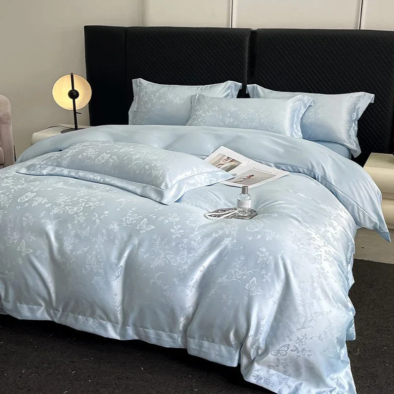 

Luxury Ice Silk Jacquard Bedding Sets High Quality Soft Cozy Summer Bedclothes Queen/king Double Single Bed Comforter Cover Set