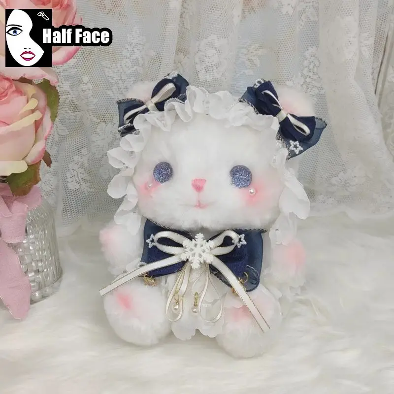 Y2K Girls Harajuku Gothic Women’s Punk One Shoulder Lolita Cute Rabbit Bow Furry Pearl Chain Small Capacity Crossbody Bags Tote