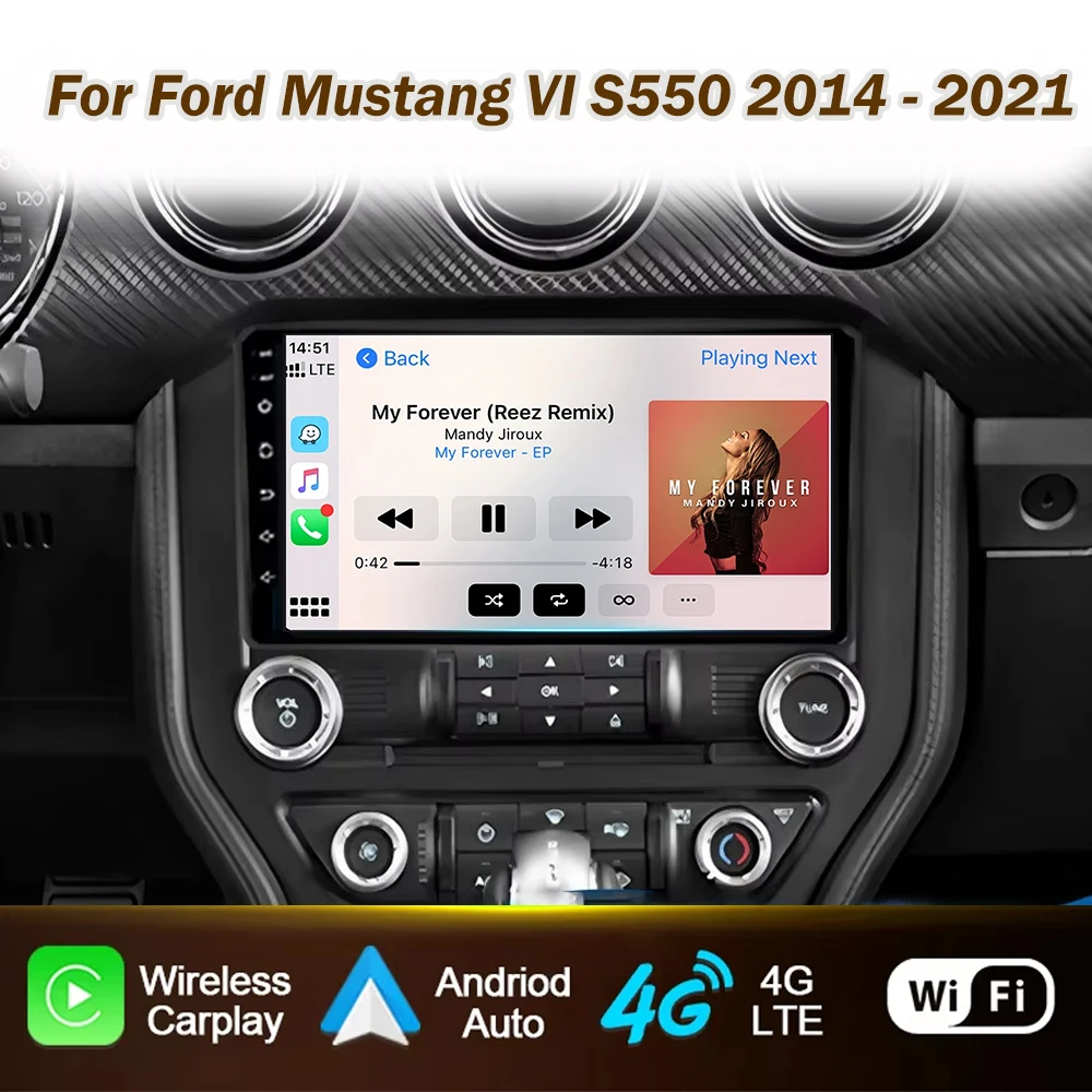 Autoradio para Ford Mustang 6 VI S550 2014-2021, Pantalla Inteligente con CarPlay Inalámbrico y Android Auto, Radio Multimedia para Auto con WIFI 5G