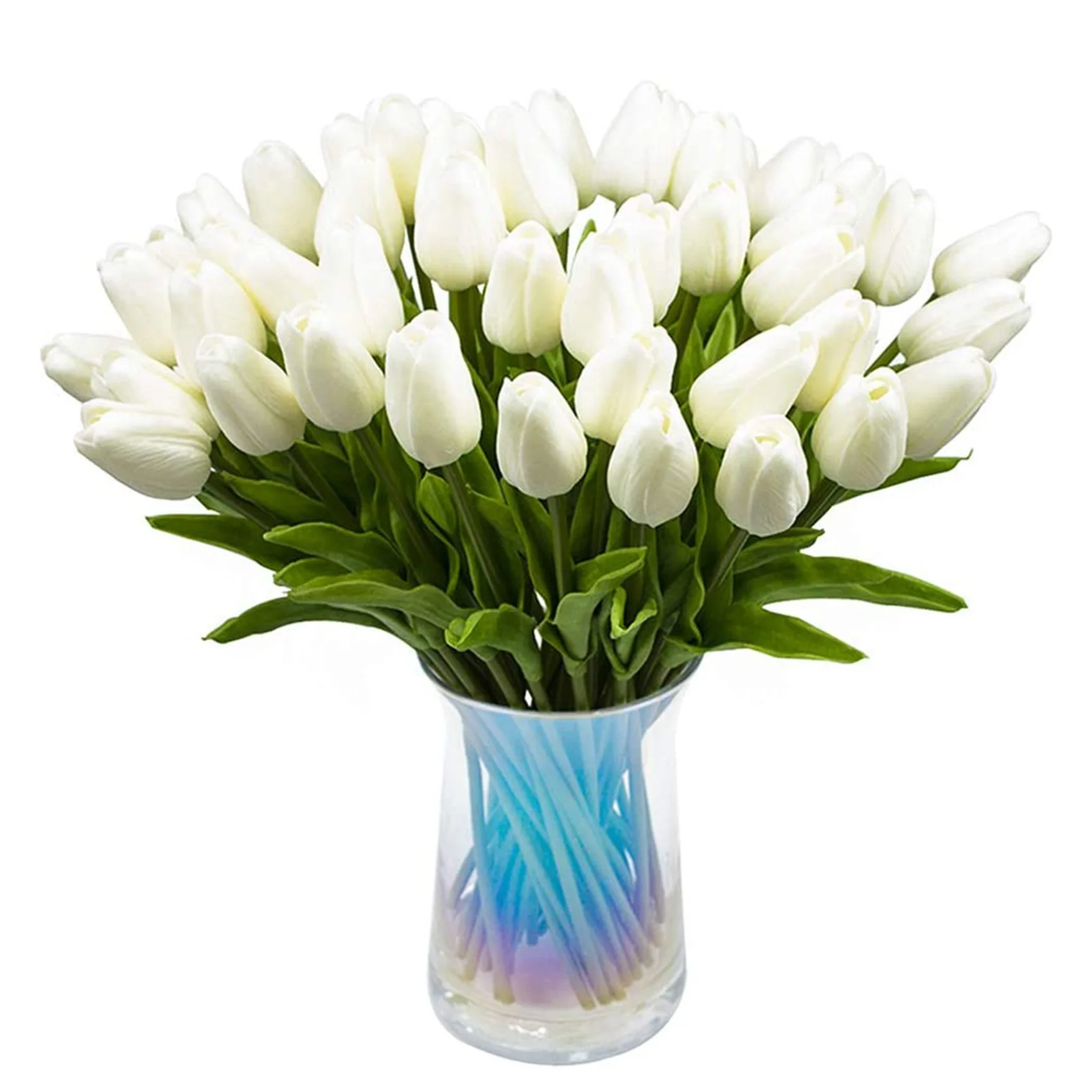 

30Pcs Artificial Tulips Flowers Real Touch Tulips Fake PU Tulip Bouquet Latex Flower White Tulip(White)