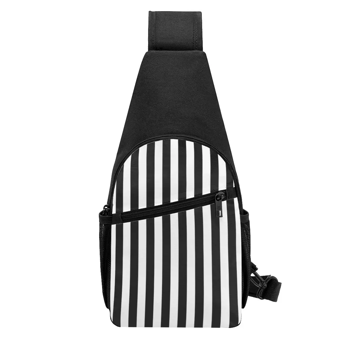Black And White Vertical Stripes Chest Bag Men Sling Crossbody Backpack Chest Bag Traveling Hiking Daypack Shoulder Bag