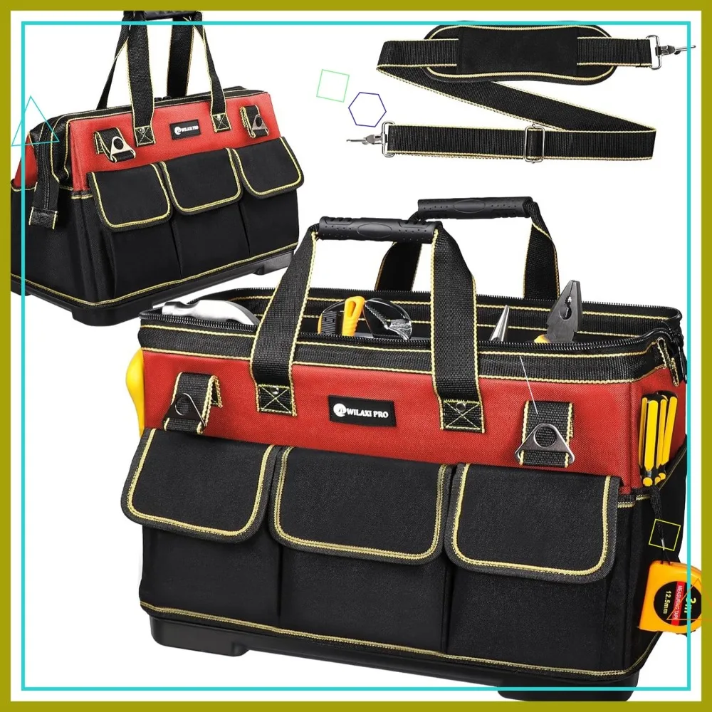 

20-дюймовая сверхмощная сумка для инструментов с водонепроницаемым основанием, органайзер большой емкости для электриков и поделок (красный)