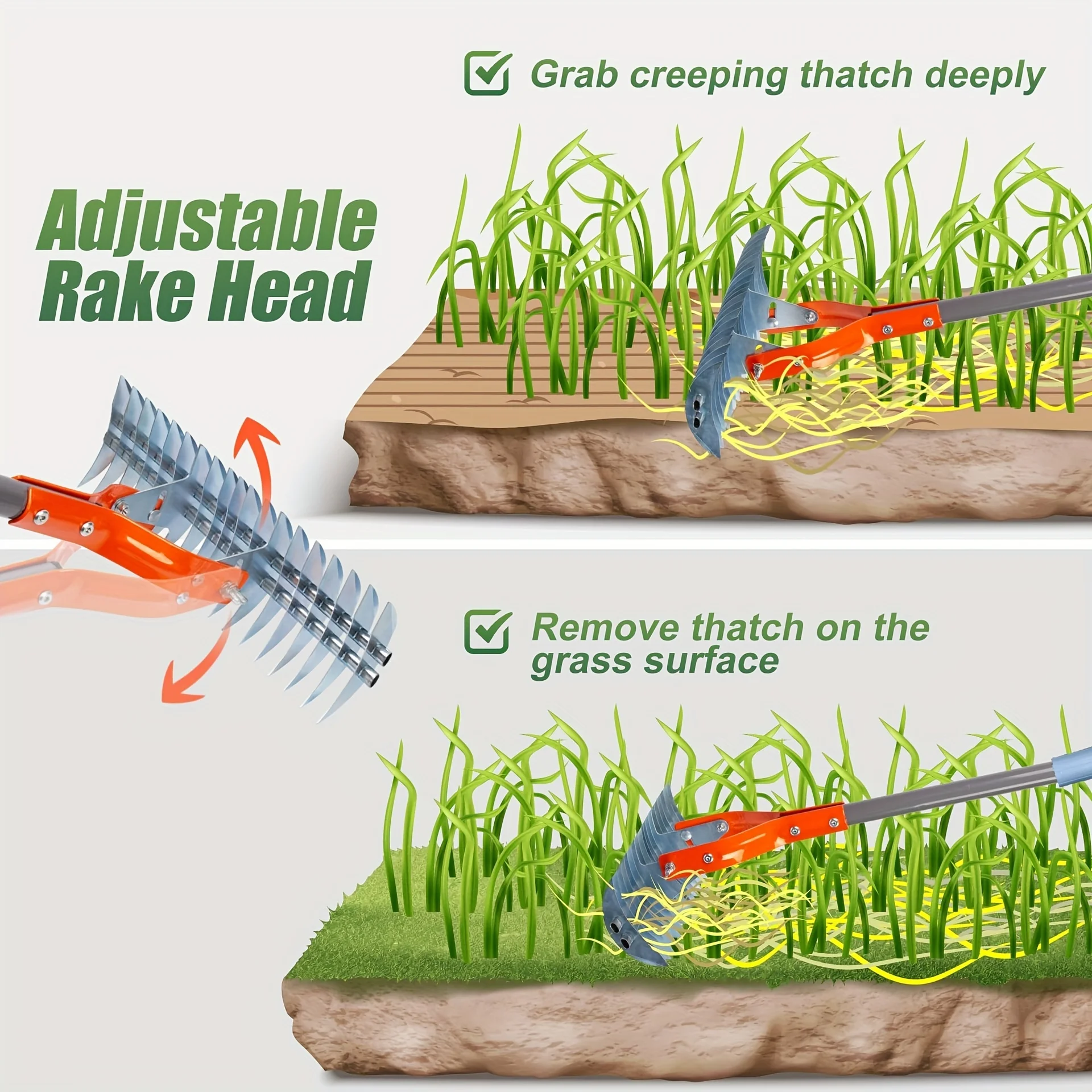 Lawn Thatching Rake Robust Dethatcher Rake Versatile Grass Grooming Rake for Cleaning Dead Grass, Yard Garden Durable Soil Rake