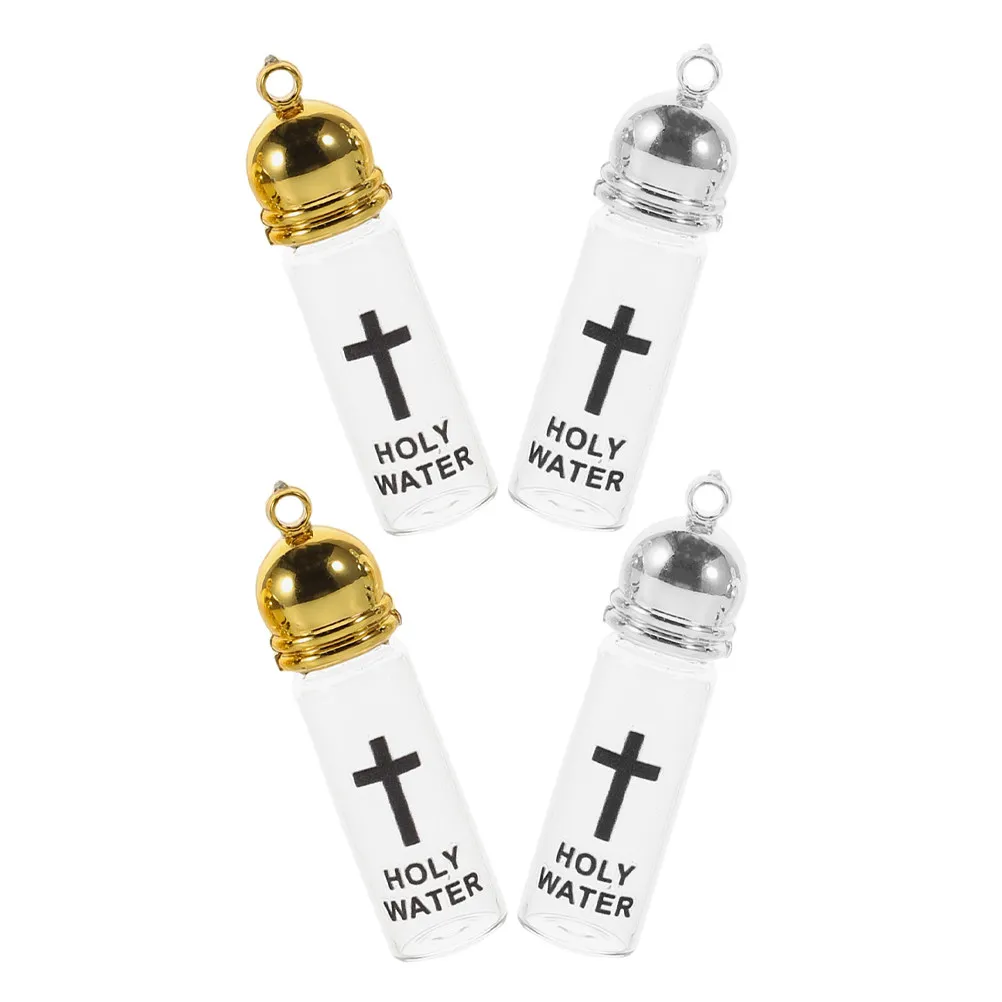 4Pcs Holy Water Glass Bottle Delicate Crucifix Symbol Sturdy Transparent Design Portable Lightweight for Catholic Baptism