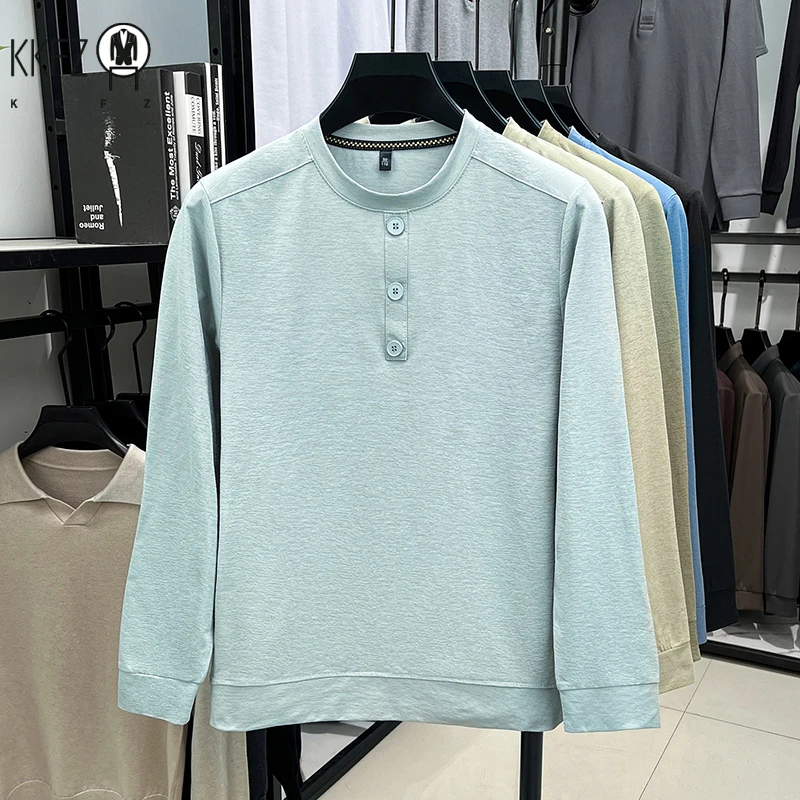 Men's Soft Henley Neck Pullover With Button Placket Long Sleeve Shirt For Daily Wear And Business - view 4
