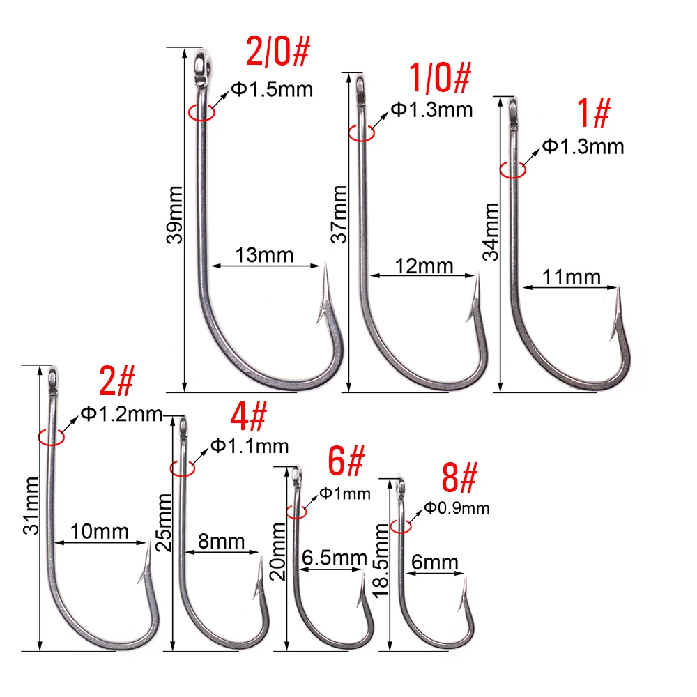 ICERIO 50PCS Stainless Steel O\'SHAUGHNESSY Long Shank Saltwater Fishing Hook Clouser Minnow Sculpin Streamer Fly Tying Hooks