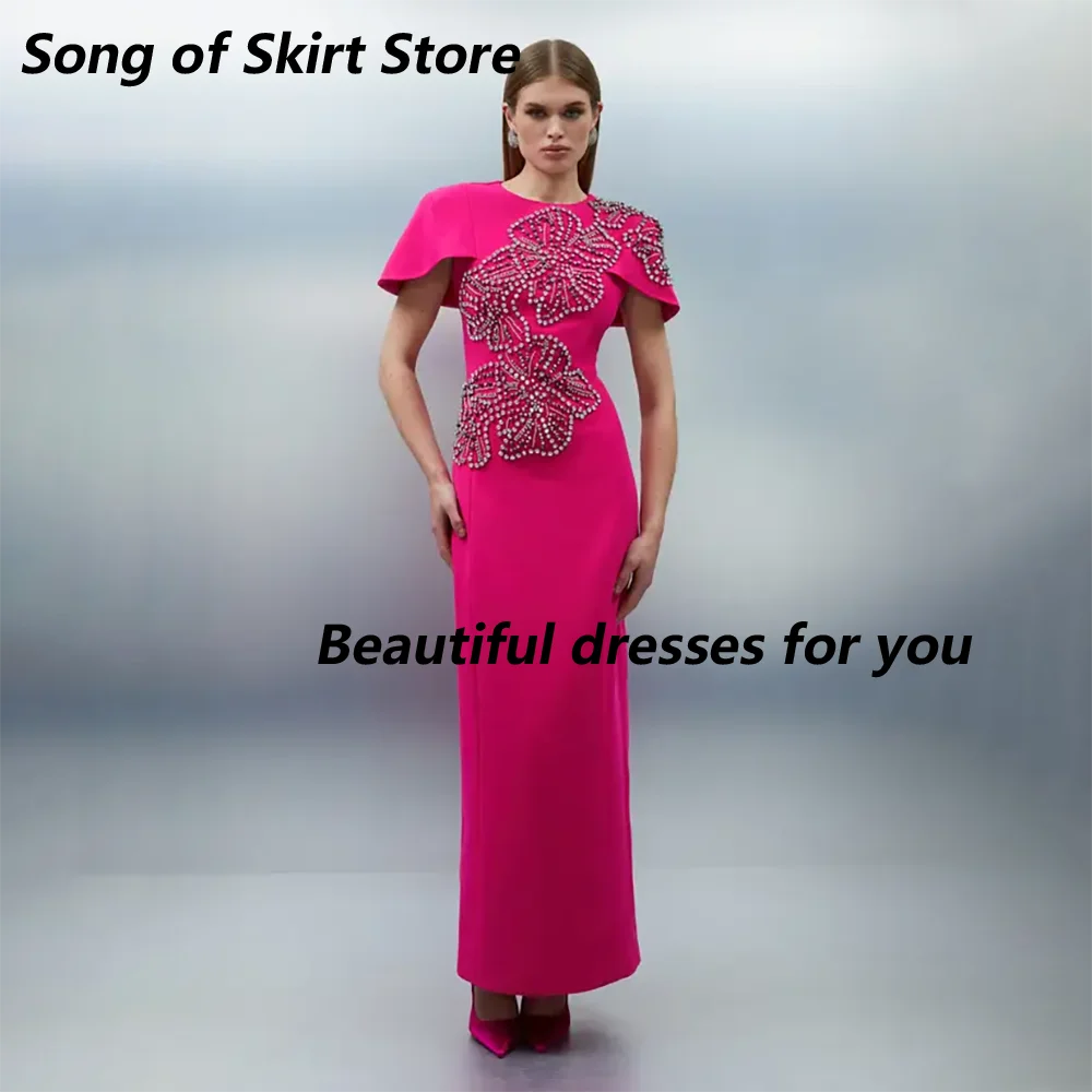 

Свадебные платья Женские индивидуальные с круглым вырезом и коротким рукавом с кристаллами и бисером Роскошное вечернее платье длиной до щиколотки с разрезом сзади Пром платья