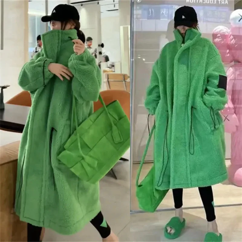 High End Explosive Street Lamb Wool Outwear Women 2024 Winter New Cotton Coat Thick Warm Large Big Pocket Cotton Coat Fur Coats