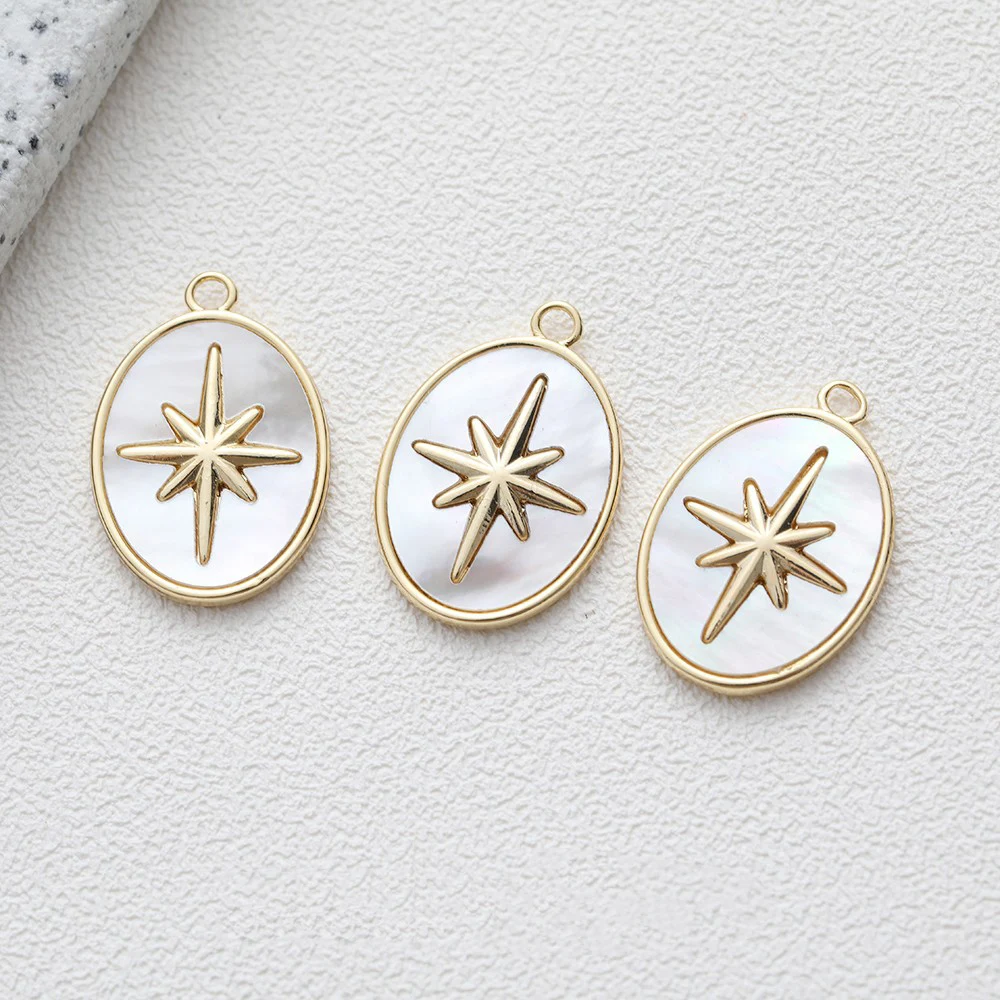 2PCS 14K Gold Plated Oval Shell Star Meteor Pendant Necklace DIY Making Supplies Jewelry Material Accessories