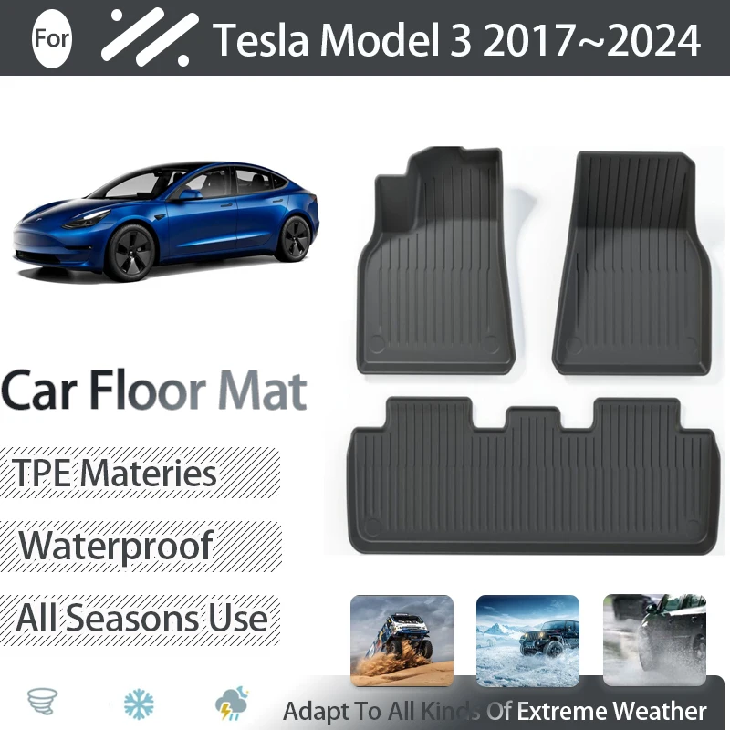 

Car TPE Floor Mats For Tesla Model 3 2017~2024 5seat Dirt-resistant Pads Foot Carpets LHD Floor Covers Auto Interior Accessories