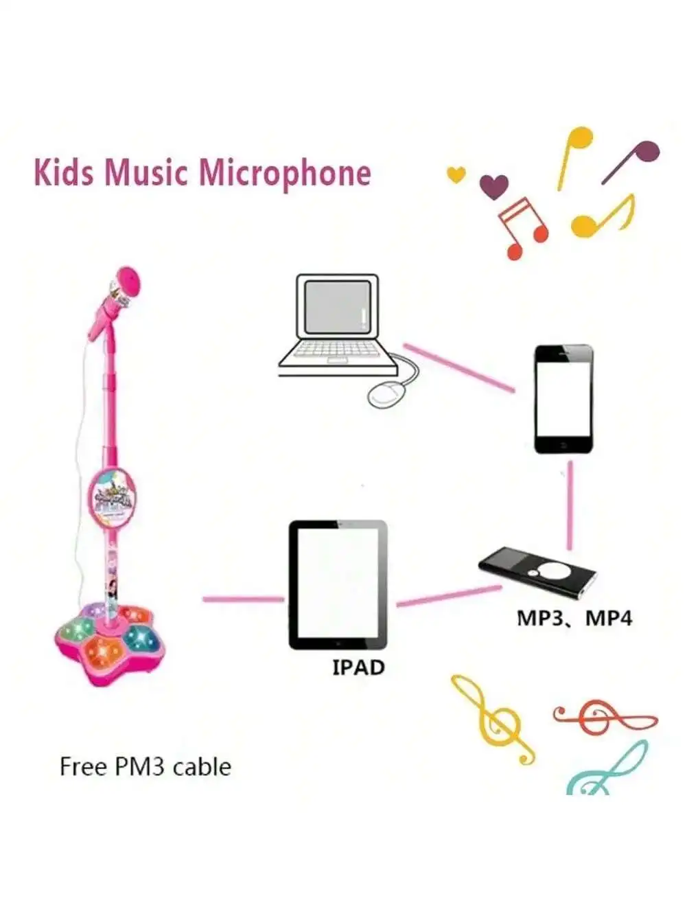 Microphone chantant pour enfants, jouet avec haut-parleur de musique, Instrument de karaoké lumineux, cadeau d'anniversaire pour enfants