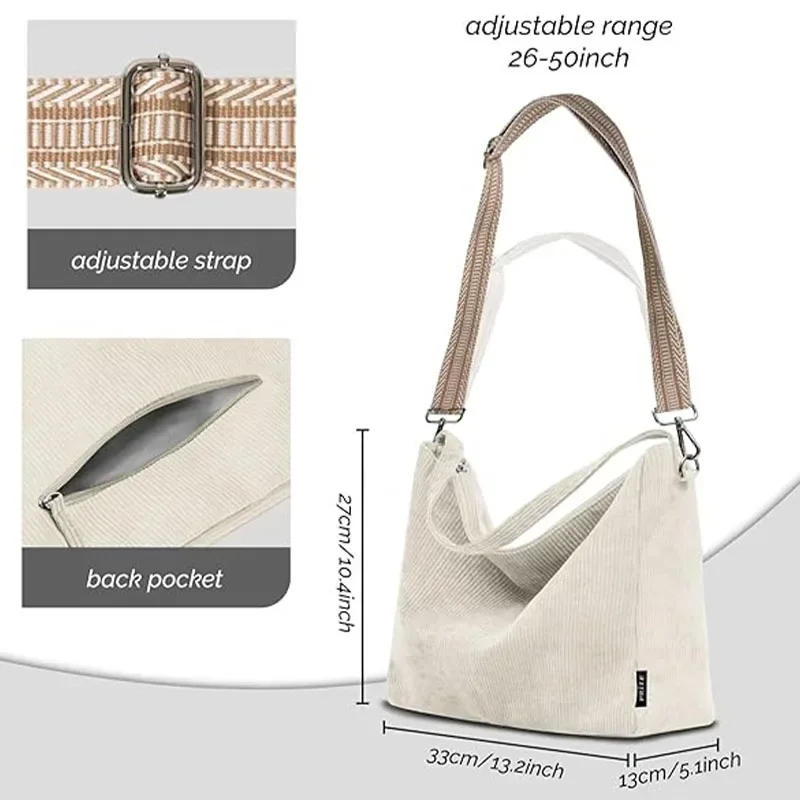 Sacola TW13 para mulheres, grande bolsa com zíper com bolsos, bolsa Hobo para compras, trabalho, faculdade