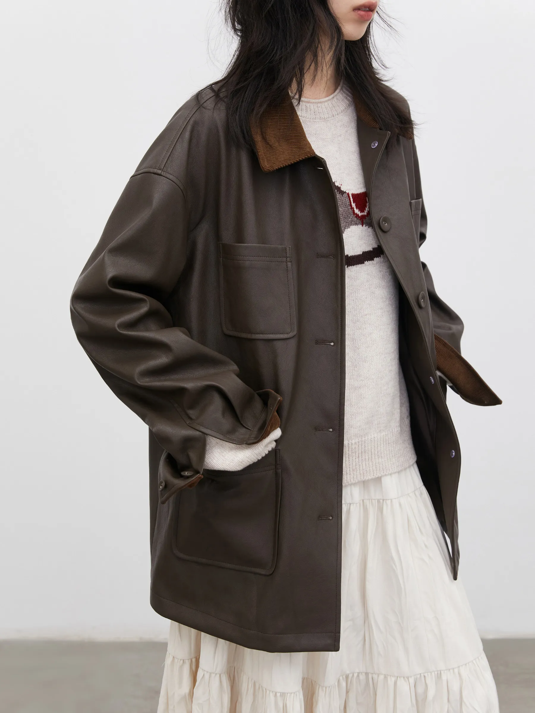 CHIC VEN Fashion Women Faux Leather Coat Retro Loose Casual Single-breasted New Female PU Jacket Spring Autumn 2026 Outwear