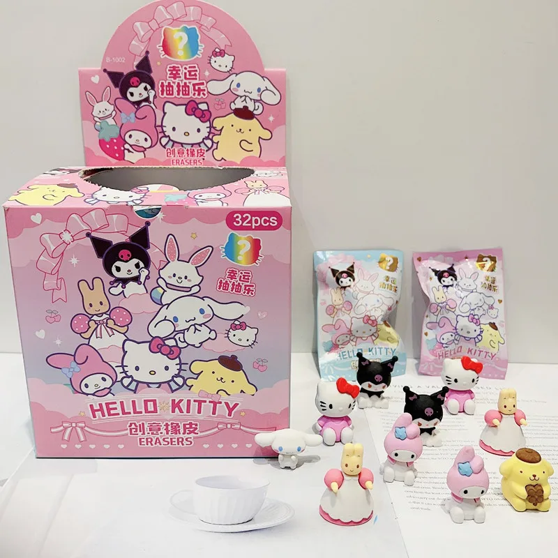 32Pcs Sanrio Pokemon Figure Pencil Eraser Blind Box Hello Kitty Kuromi Melody Pikachu Erasers Student School Stationery Gifts image 2