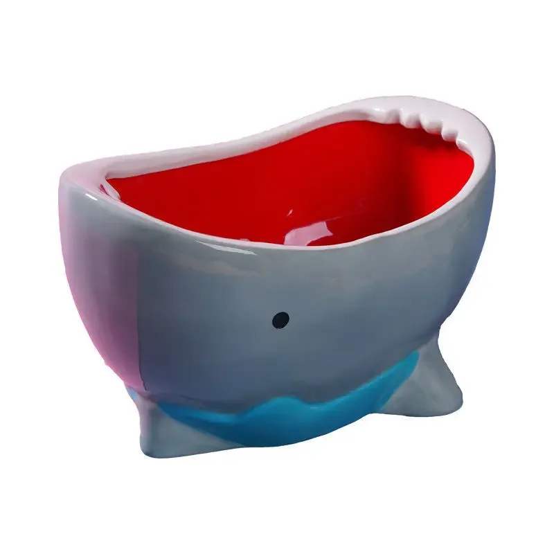 Cute Ceramic Shark Bowl Cartoon Fun Salad Bowl Hand Drawn Funny Salad Bowl Dishware Large Capacity 200ml Home Storage Container