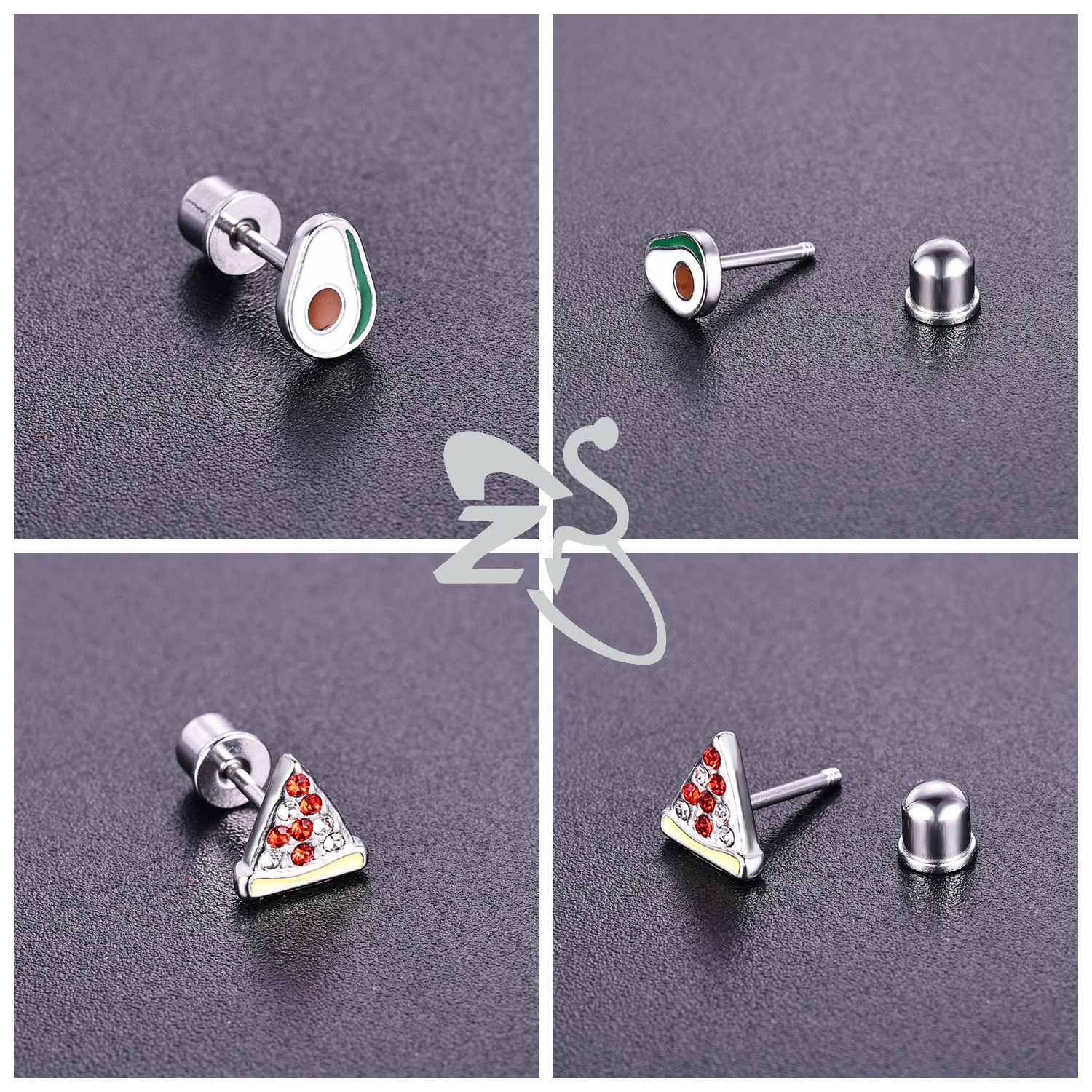 ZS 1 PC 20G Stainless Steel Stud Earring For Children Women Cute Cake Doughnut Cheese Earrings Cartilage Helix Piercing Jewelry