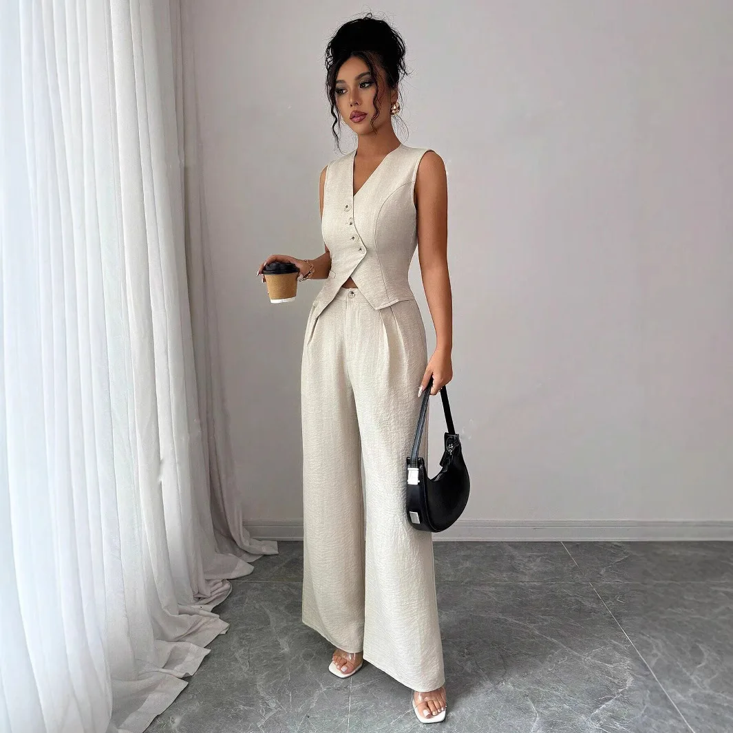 Two-piece Set For Women With Tie Design Vest And Straight-leg Pants Casual Pants Set Summer Long Dress Boho Robe Prom Clothing