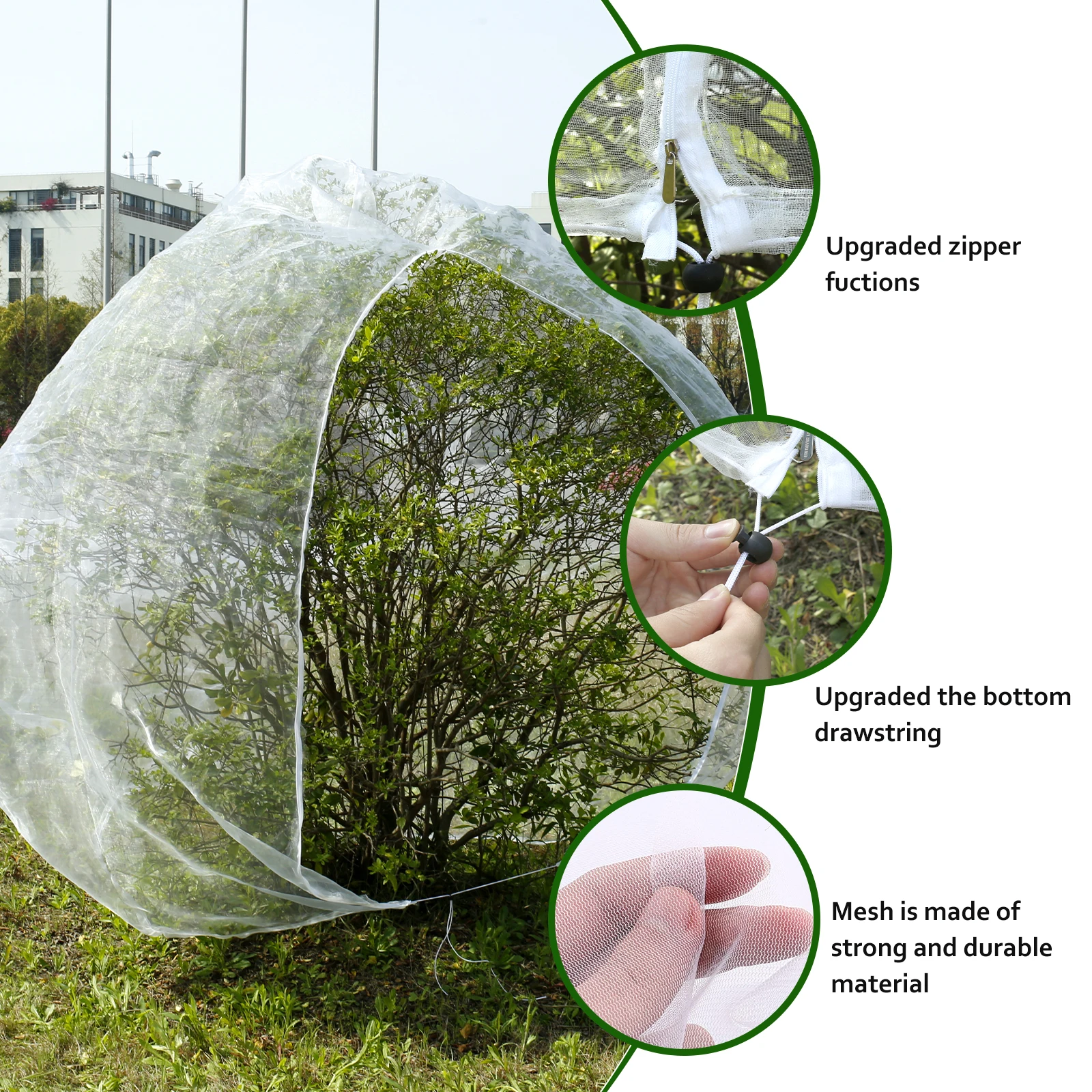 365X365cm Super Bigger Plant Protection with Zipper & DrawstringCover Bag Fruit Tree Netting with Zipper for Protecting Trees