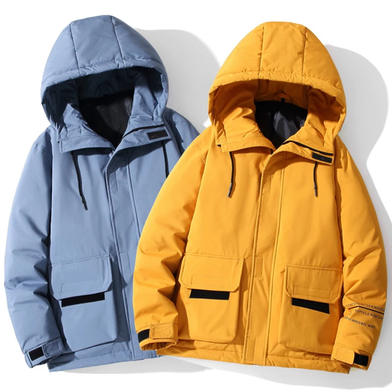 

Ins Korean Sle Men's down Jaet Hooded Warmth Youth Faion Workwear Neutral Sle White Du down Polyester Fiber