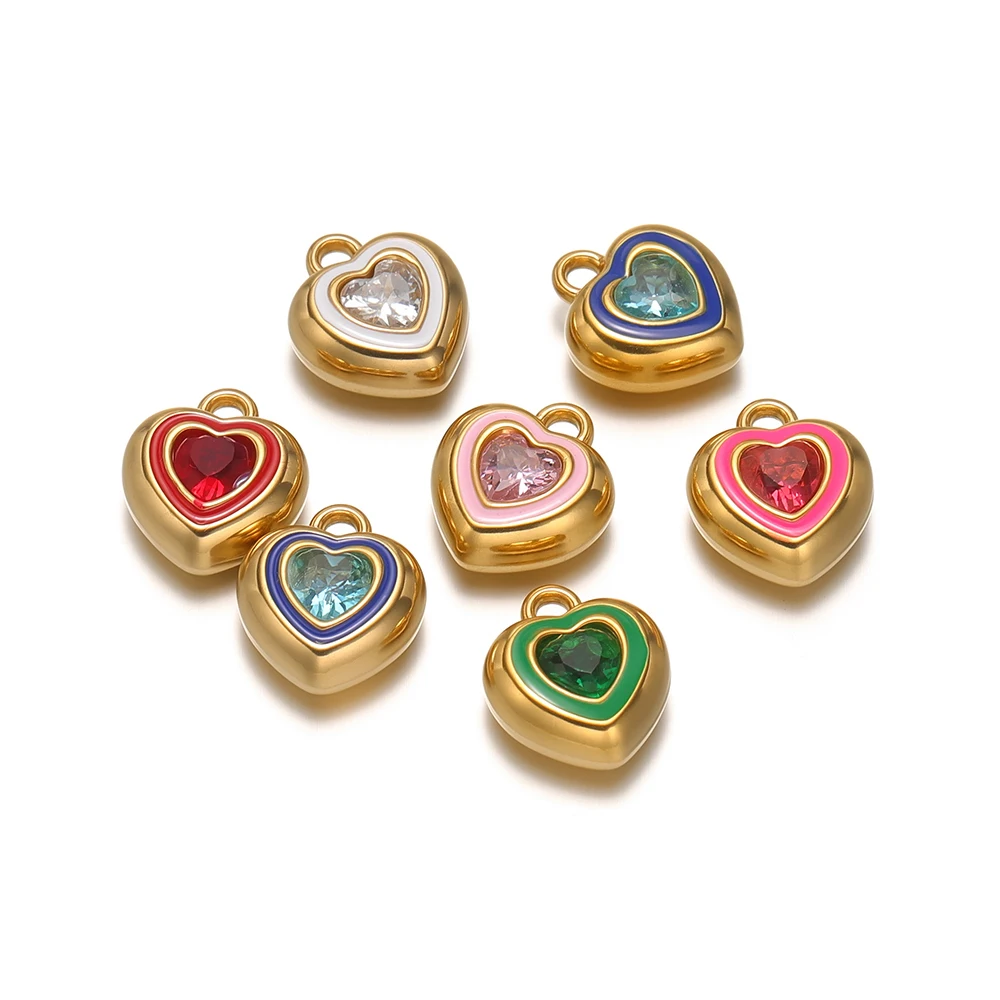 4Pcs Gold Plated Stainless Steel Enamel Heart Charms Zircon Pendants for DIY Crafts Jewelry Making Necklace Earrings Accessories - Image 4