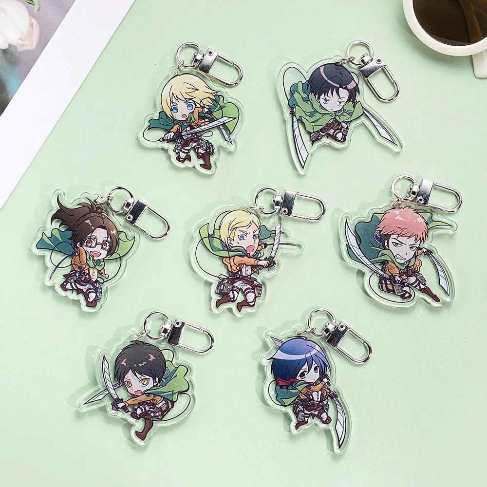 1/7Pcs Anime Figures Attack on Titan Acrylic Keychain Accessories Cute Bag Charm Keyring Funny Backpack Pendant Decoration Gifts