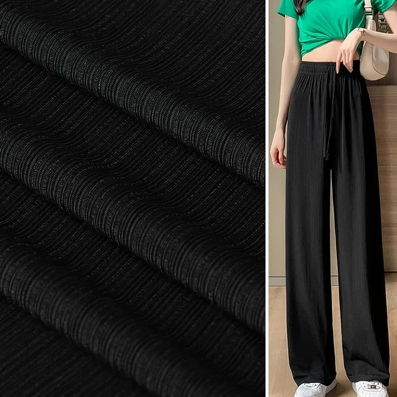 

Pit Stripe Ice Silk Fabric Black Summer Stripe Wrinkle Resistant Top Dress Apparel Sewing Fabric Polyester Spandex Material