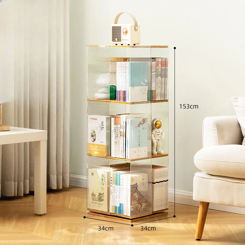 

Creative acrylic rotating bookshelf, modern and minimalist study storage cabinet rack, movable floor to floor multi-level