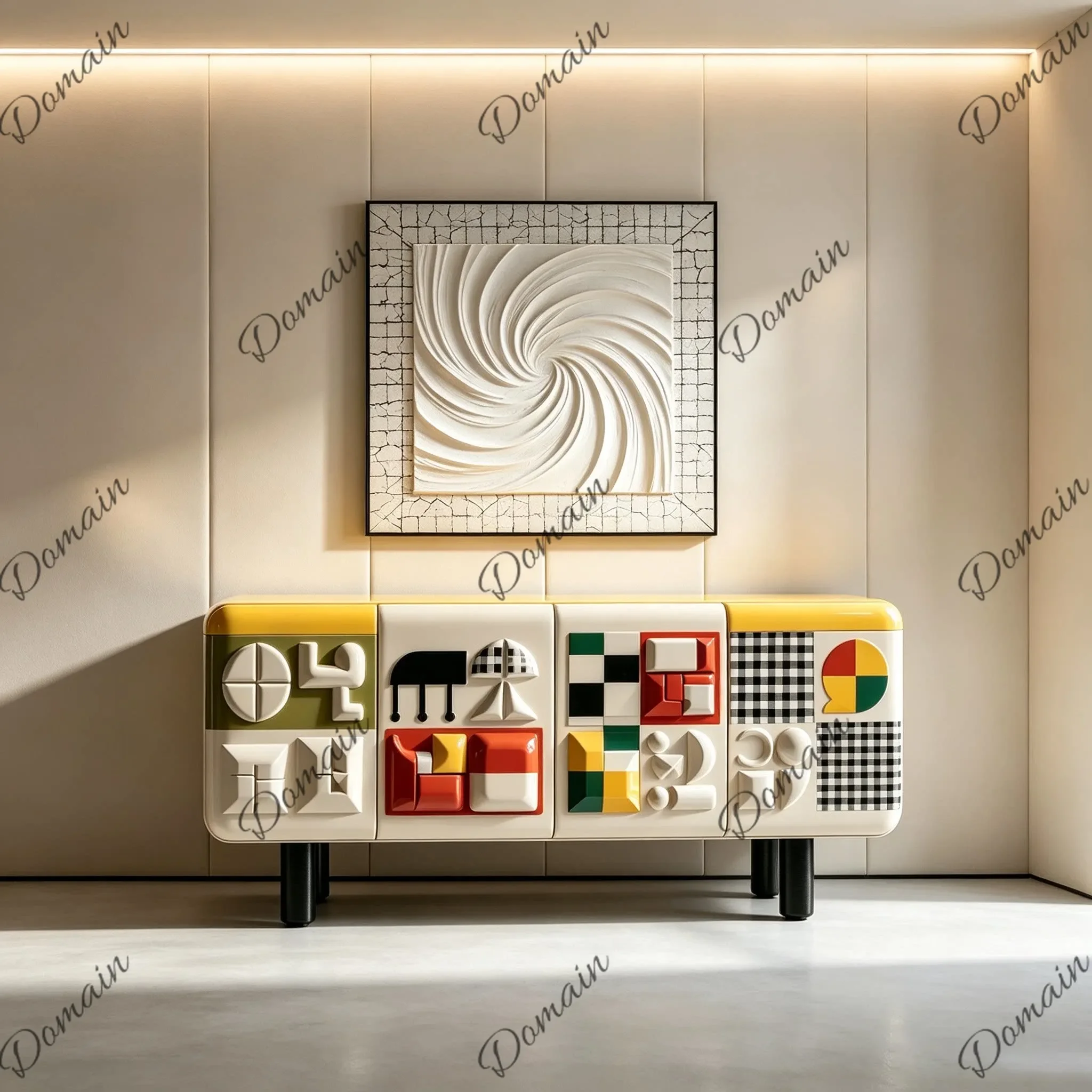 LA Art Memphis three-dimensional building block relief painted meal side cream wind lacquer porch cabinet Y