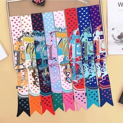 2024 Spring Fashion New Little Love Lock Buckle Ladies Decoration Twill Long Silk Scarf Neckline Leading Belt Handbag Tie Ribbon