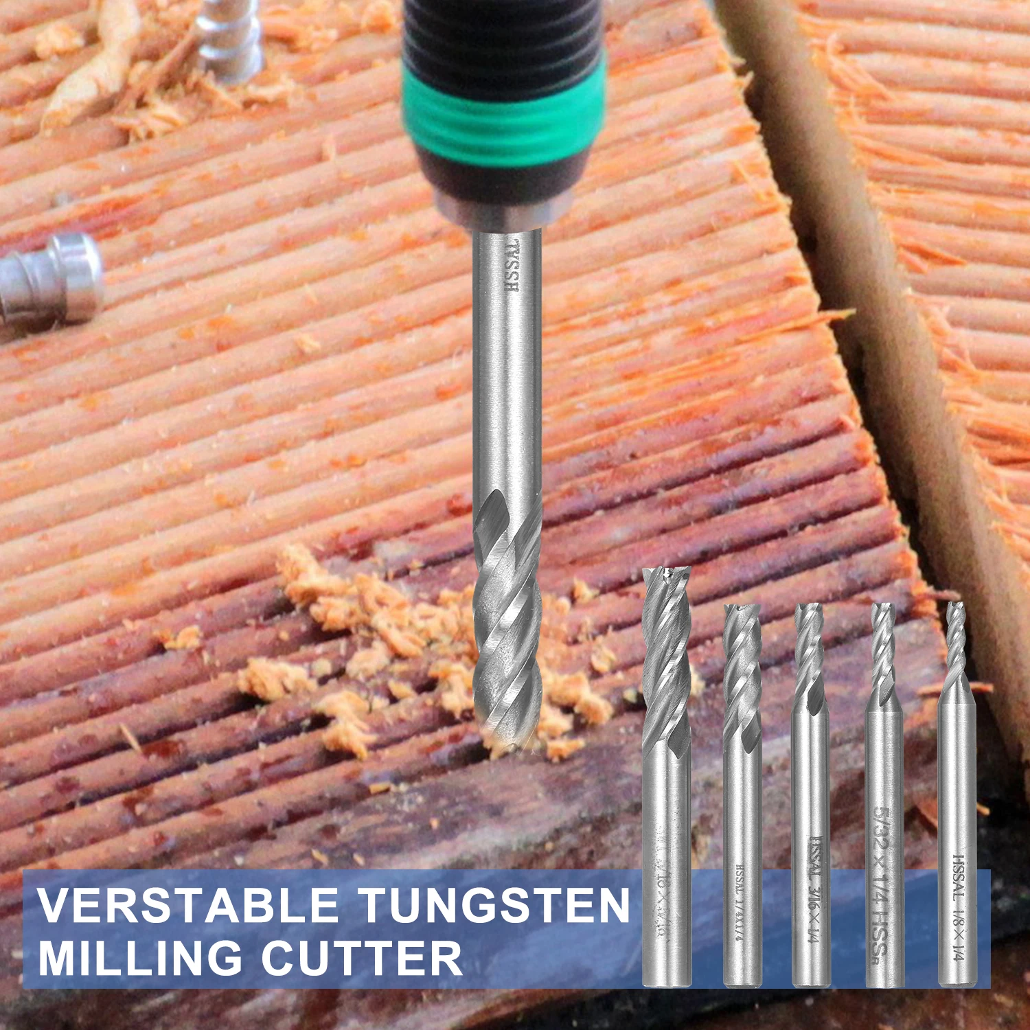 

5 шт., 4-флейтовые концевые фрезы, высокоскоростная стальная фреза, фрезы, вращающиеся биты, инструмент, прямой хвостовик, 6 мм-8 мм, двусторонний вырез