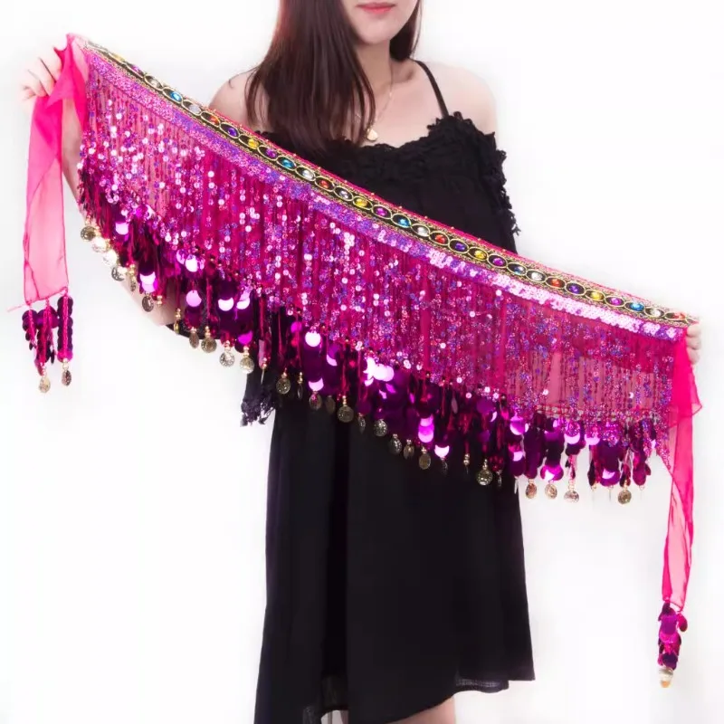 Customized Belly Dance Belt Tassel Hip Scarf Indian Performance Water Diamond Waist Scarf Chain Seal Dance Butt Curtain