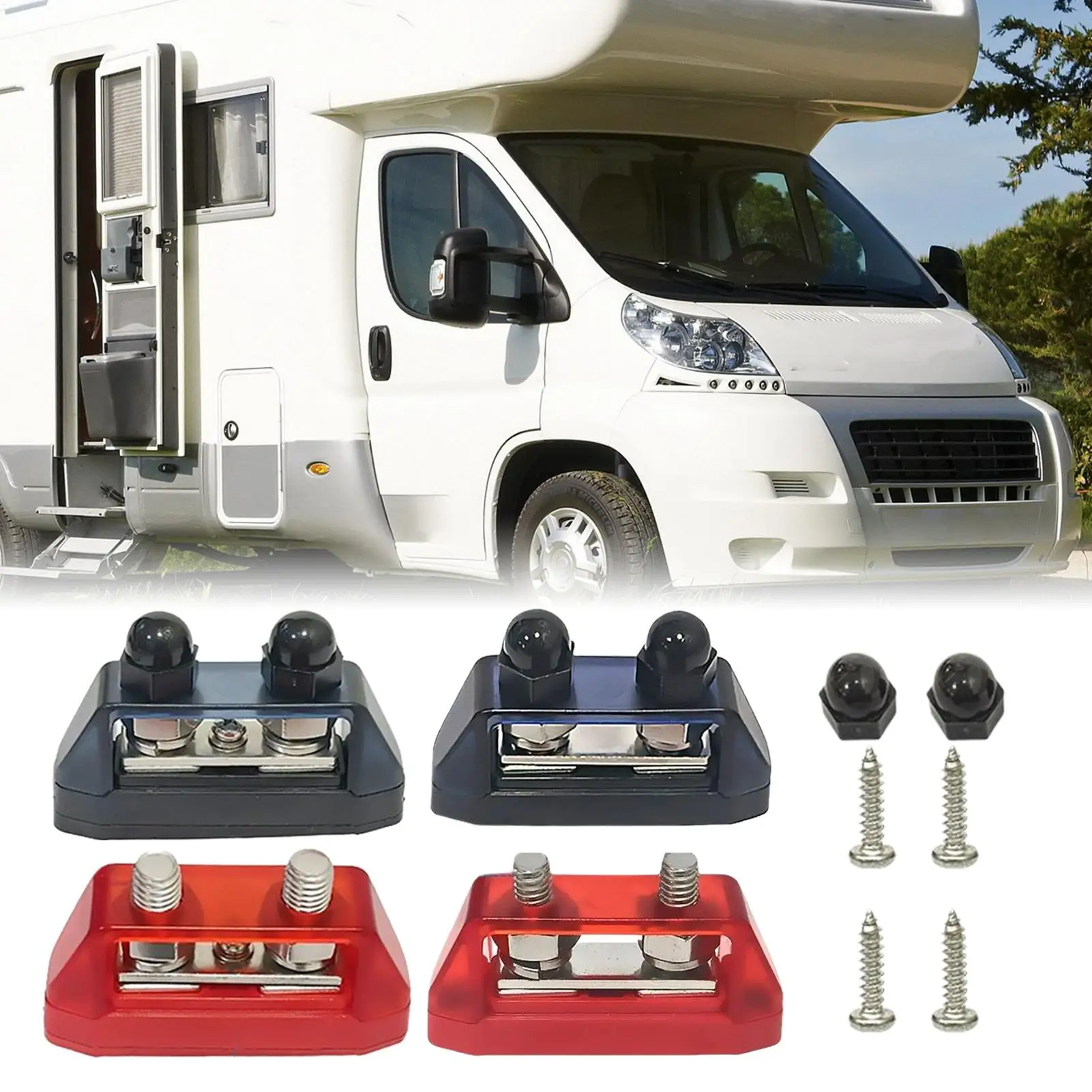 2pc 12V-48V DC Bus Bar Distribution Block With D ual Studs Terminals Block M8/M10 Electrical Bus Bar Mount Insulators For Marine
