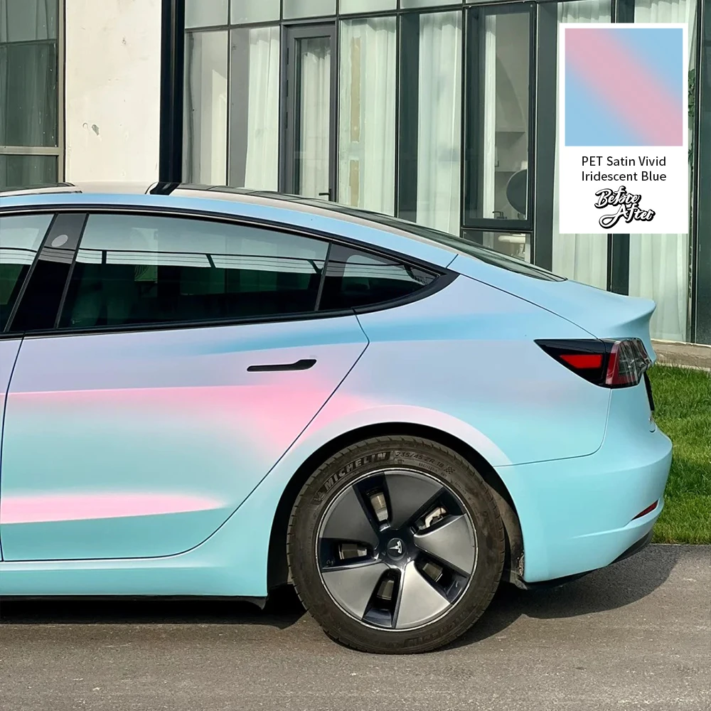 

2025 1.52*17m Wholesale Car Wrap Film Chameleon Blue to Pink High Quality Car Wrap Vinyl PET Satin Vivid Iridescent Blue