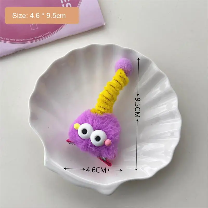 Cute Little Monster Hair Clips Women Funny Colorful Metal Duckbill Clip Girls Soft Cartoon Antenna Spring Plush Ball Hairpins