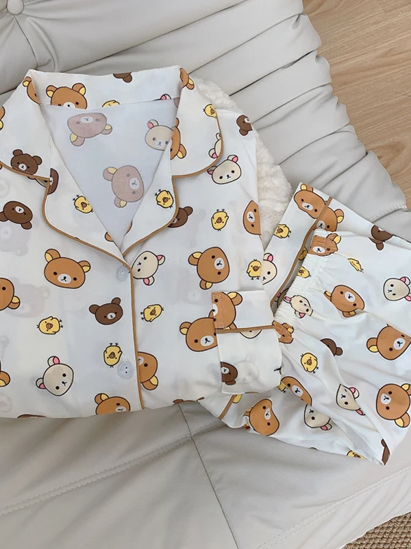 Pijamas de Verano con Dibujos Animados de Osos, Ropa de Dormir Informal de Manga Corta para Mujer, Ropa de Casa, Ropa de Dorm...