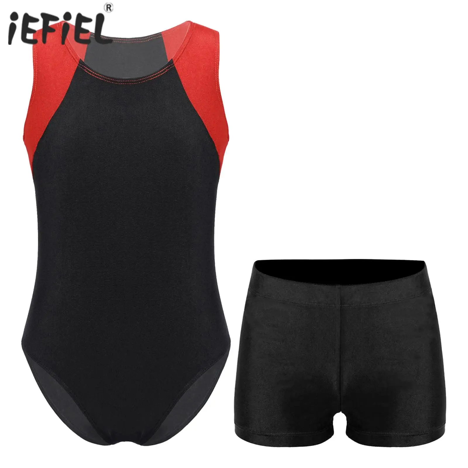 Kids Boys Sports Gymnastics Workout Sets Sleeveless Leotard Bodysuit Jumpsuit with Shorts Yoga Fitness Competition Dancewear