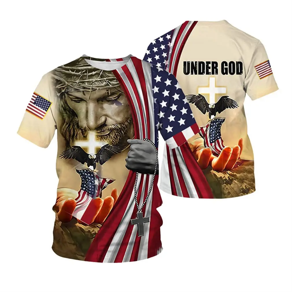 Pop 3D Jesus God Loves Everyone Printing T Shirt For Men Vintage Jesus Graphic T-shirts Kid Fashion Short Sleeves Unisex Clothes