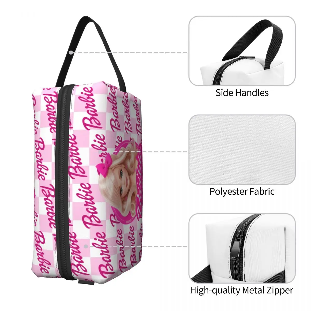 Custom Fashion Cartoon Barbie Girl Travel Toiletry Bag Women Cosmetic Makeup Bag Beauty Storage Dopp Kit