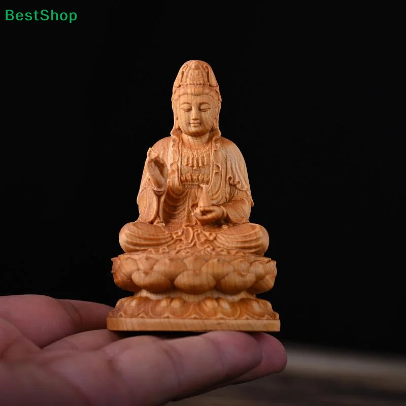 Statue Wooden Guanyin Figures Solid Wood Carving Home Interior Living Room Bodhisattva Figurine Wooden Gift