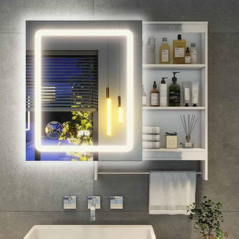 Lighted LED bathroom mirror, anti-fog vanity mirror, bathroom cabinet wall mounted, dimmable bathroom wall lighting mirror